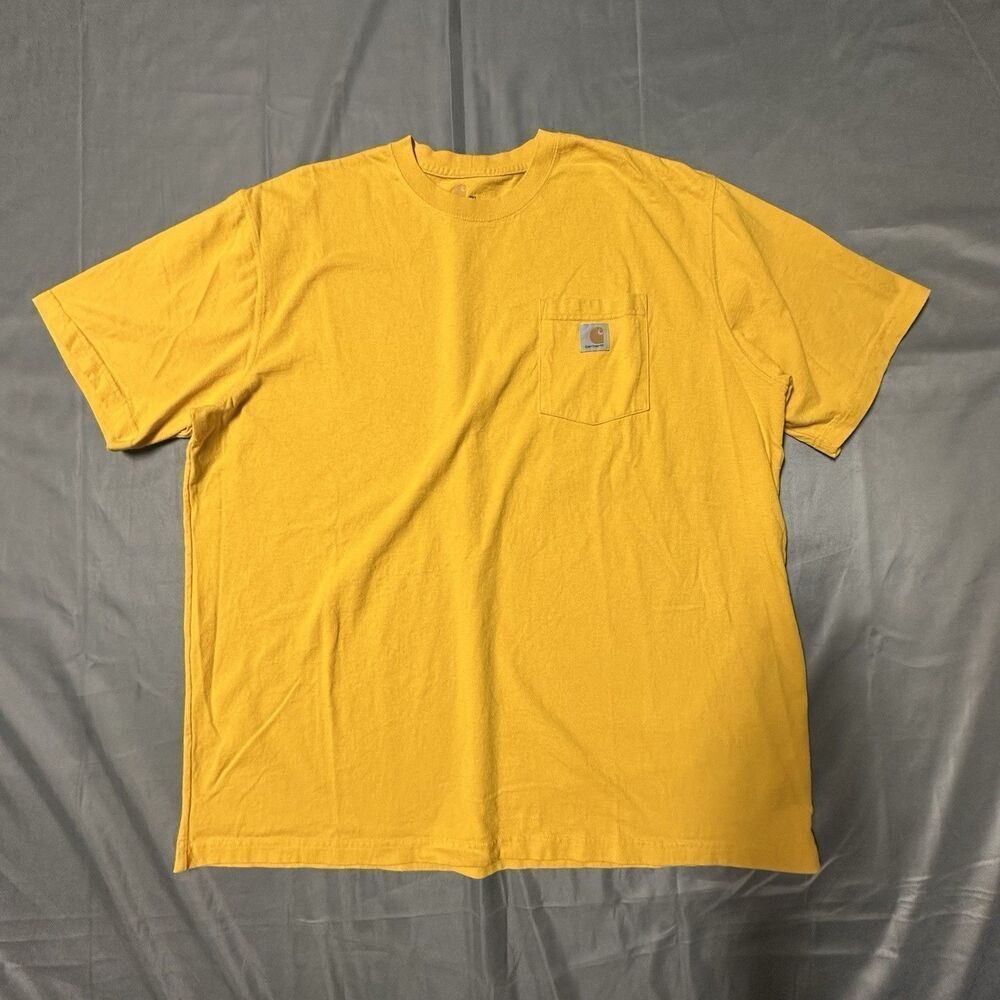 Carhartt Shirt Mens 2XL Short Sleeve Yellow Crew Neck Original Fit Pocket Work